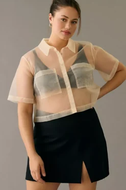 Sunday In Brooklyn Sheer Cropped Utility Shirt -Fashion Clothing Shop 4110257230119 011 c