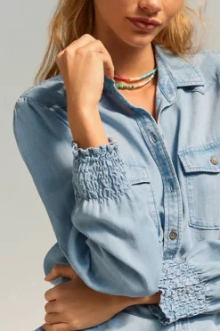 Cloth & Stone Smocked Cuff Buttondown Denim Blouse -Fashion Clothing Shop 4110259830605 092 b5