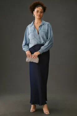 Cloth & Stone Smocked Cuff Buttondown Denim Blouse -Fashion Clothing Shop 4110259830605 092 c