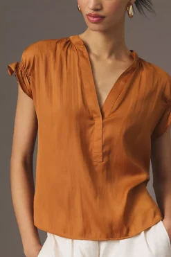 By Anthropologie Flutter-Sleeve Henley Blouse -Fashion Clothing Shop 4110370060108 028 b3