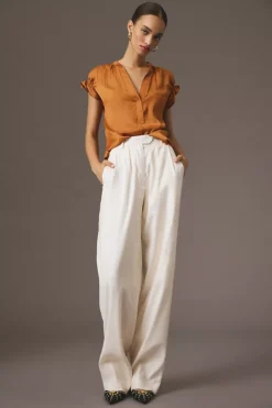 By Anthropologie Flutter-Sleeve Henley Blouse -Fashion Clothing Shop 4110370060108 028 b4