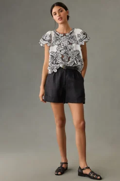 By Anthropologie Embroidered Ruffle-Sleeve Blouse -Fashion Clothing Shop 4110578570077 018 b3