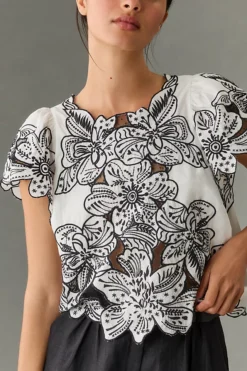 By Anthropologie Embroidered Ruffle-Sleeve Blouse -Fashion Clothing Shop 4110578570077 018 b4