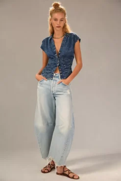 Pilcro Ruched Denim Blouse -Fashion Clothing Shop 4110916210212 093 b3