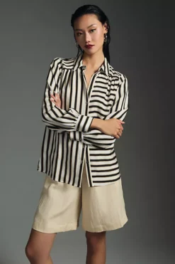 Maeve Silky Striped Buttondown 14 Maeve Silky Striped Buttondown -Fashion Clothing Shop 4110944440001 009 b2