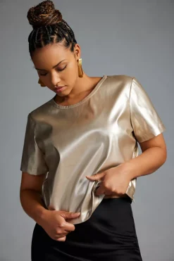 Porridge Collin Faux-Leather Short-Sleeve Top -Fashion Clothing Shop 4112059680093 070 c