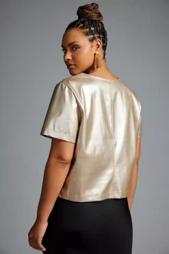 Porridge Collin Faux-Leather Short-Sleeve Top -Fashion Clothing Shop 4112059680093 070 c2