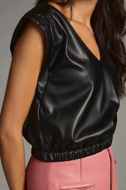 Bishop + Young Simone Faux-Leather Banded V-Neck Top -Fashion Clothing Shop 4112079370016 001 b3
