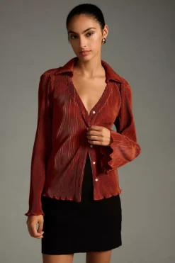 DOLAN Lettuce-Hem Buttondown Top