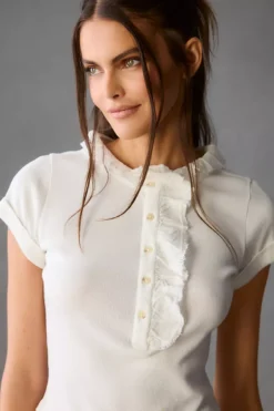 Pilcro Ruffle Henley Tee 11 Pilcro Ruffle Henley Tee -Fashion Clothing Shop 4112522160157 010 b3