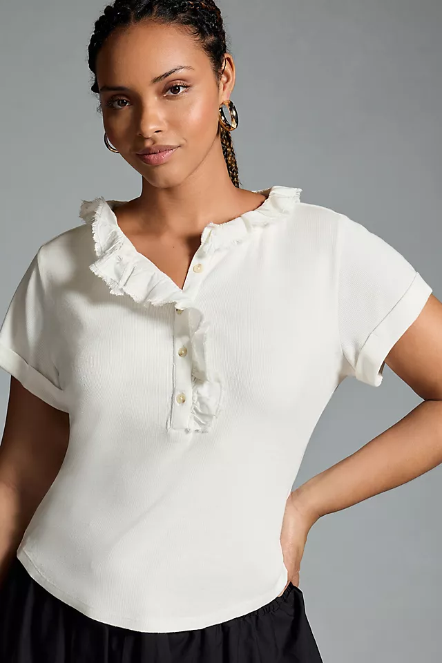 Pilcro Ruffle Henley Tee 9 Pilcro Ruffle Henley Tee - Image 7