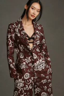 By Anthropologie Printed Linen Blazer