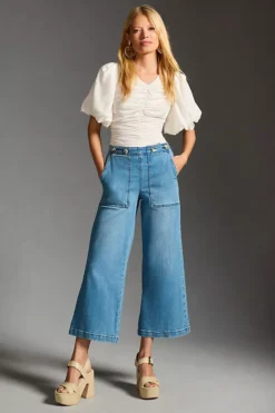 The Kit Cropped High-Rise Wide-Leg Utility Trouser Jeans By Pilcro
