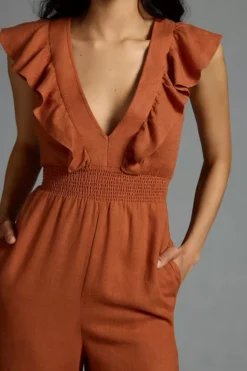 By Anthropologie V-Neck Ruffle Jumpsuit -Fashion Clothing Shop 4124652010028 028 b4