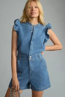 Joe's Jeans The Emilia Ruffle-Sleeve Denim Romper -Fashion Clothing Shop 4125040760029 093 b4