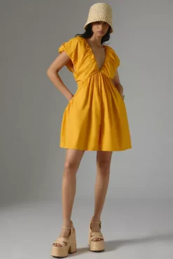 By Anthropologie Ruched V-Neck Romper