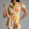 KIVARI Printed Short-Sleeve Belted Romper -Fashion Clothing Shop 4125467920001 038 b
