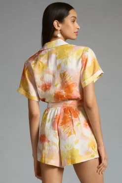 KIVARI Printed Short-Sleeve Belted Romper -Fashion Clothing Shop 4125467920001 038 b2