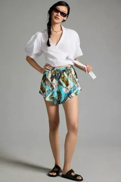 Maeve Printed Silky Drawstring Shorts
