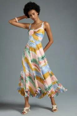 Hutch Printed Twist-Front Ruffle-Hem Dress