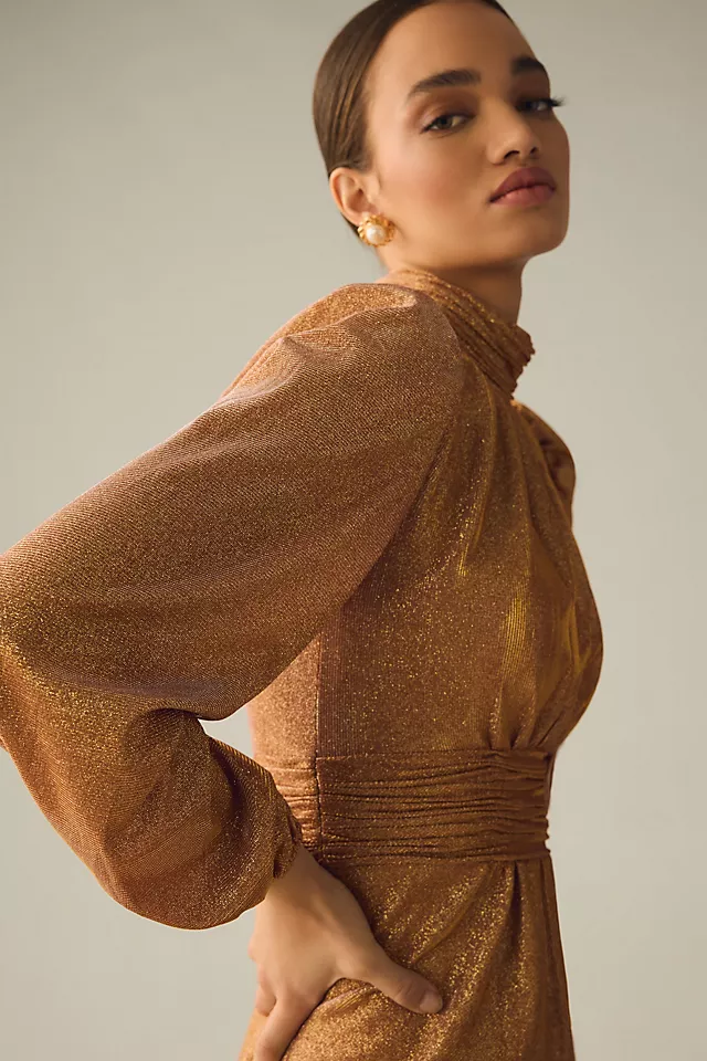 Mac Duggal Draped Puff-Sleeve Trumpet Midi Dress 4 Mac Duggal Draped Puff-Sleeve Trumpet Midi Dress - Image 2