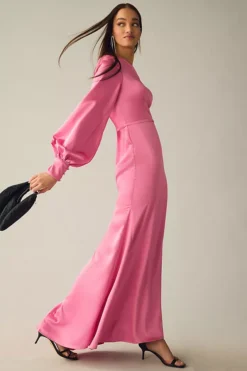 Ieena For Mac Duggal One-Shoulder Bishop-Sleeve Trumpet Gown