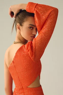 Ieena For Mac Duggal Sequin One-Shoulder Cutout Gown -Fashion Clothing Shop 4130637940037 084 b4