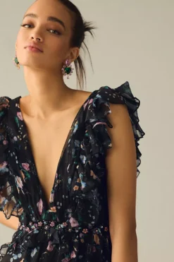 Ieena For Mac Duggal Ruffled Floral Cap-Sleeve V-Neck Gown 7 Ieena For Mac Duggal Ruffled Floral Cap-Sleeve V-Neck Gown -Fashion Clothing Shop 4130637940043 009 b3