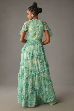 Mac Duggal Short-Sleeve Floral Chiffon Ruffled Gown -Fashion Clothing Shop 4130637940051 030 b3
