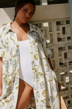 En Saison Puff-Sleeve Shirt Dress -Fashion Clothing Shop 4130732510040 097 c