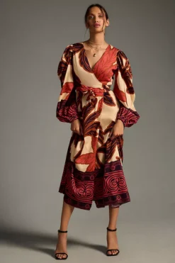 Eugenia Fernández V-Neck Long-Sleeve Printed Midi Dress -Fashion Clothing Shop 4130949780009 096 b4