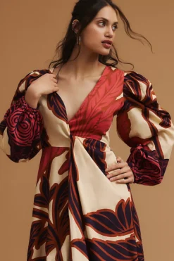 Eugenia Fernández V-Neck Long-Sleeve Printed Midi Dress -Fashion Clothing Shop 4130949780009 096 b6