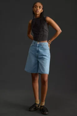 MOTHER High-Rise Wide-Leg Denim Shorts