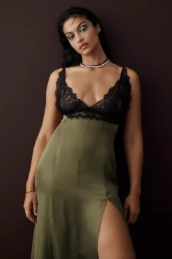 By Anthropologie Lace-Top Satin Chemise