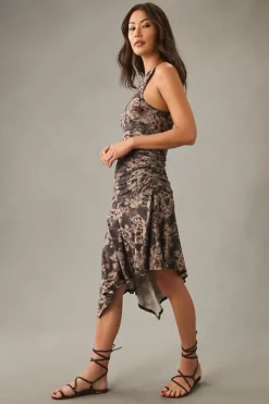 Daily Practice By Anthropologie Printed Ruched Asymmetrical-Hem Dress