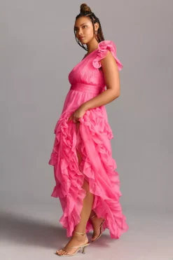 Mac Duggal Plus Tiered V-Neckline Ruched Gown