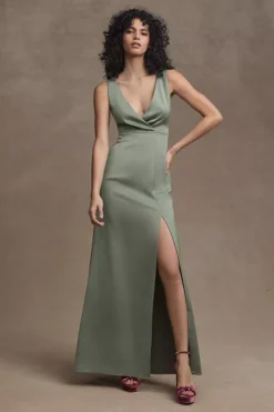 BHLDN Piper V-Neck Side-Slit Satin Gown