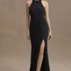 BHLDN Lennox Halter Open-Back Side-Slit Stretch Crepe Gown -Fashion Clothing Shop 80441124 001 b2