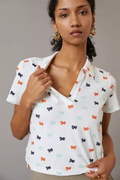 Anthropologie Maeve Embroidered Polo Shirt