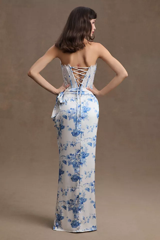 V. Chapman January Wrap-Skirt Lace-Corset Front-Slit Column Gown 5 V. Chapman January Wrap-Skirt Lace-Corset Front-Slit Column Gown - Image 3