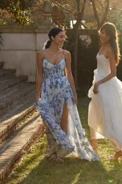 V. Chapman Carmen Corset Front-Slit Ruffled Gown -Fashion Clothing Shop 81337479 040 d11