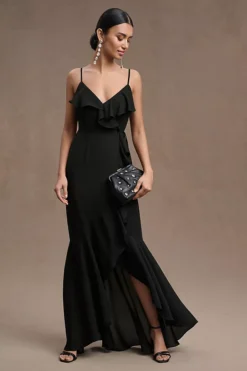 BHLDN Hailee Ruffle-Neck Wrap Georgette Gown