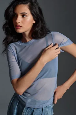 Porridge Mesh Half-Sleeve Top -Fashion Clothing Shop 82149154 044 b3