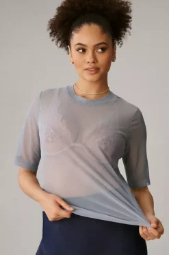 Porridge Mesh Half-Sleeve Top -Fashion Clothing Shop 82149154 044 c3