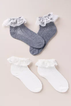 Set Of Two Lace Ruffle Socks -Fashion Clothing Shop 82424730 004 b
