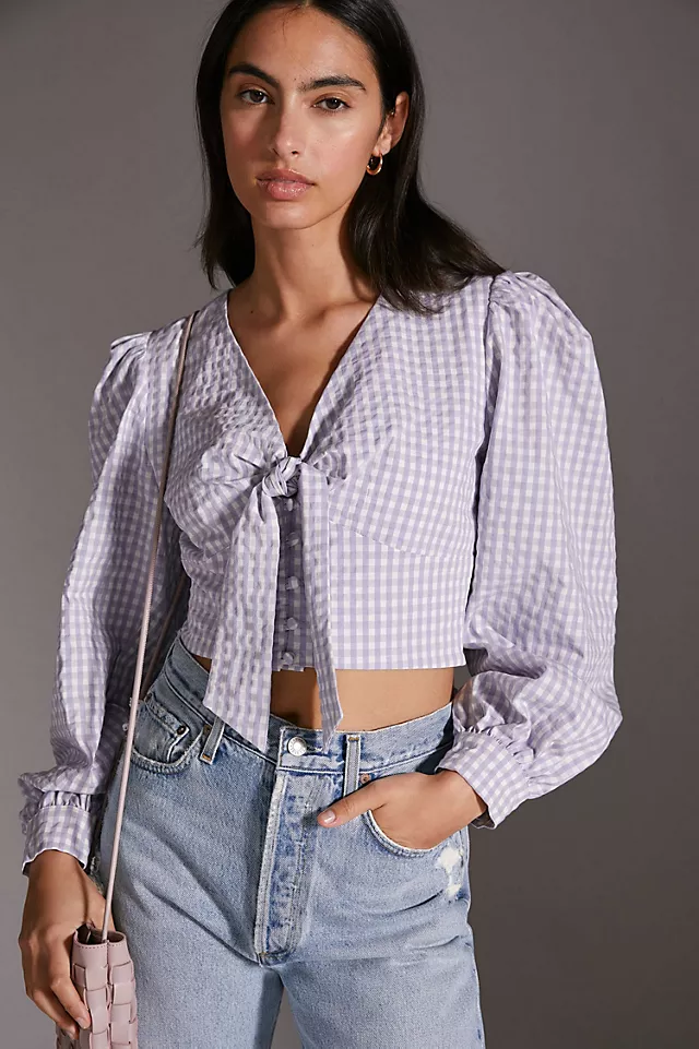 Anthropologie Maeve Cropped Gingham Blouse 3 Anthropologie Maeve Cropped Gingham Blouse