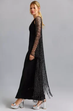 Metallic Crochet Fringed Kimono -Fashion Clothing Shop 83426023 001 b4