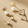 Shell Front-Back Earrings, Set Of 3 -Fashion Clothing Shop 83720599 017 b