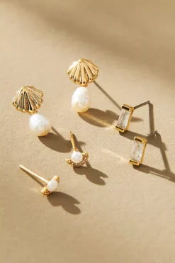 Shell Front-Back Earrings, Set Of 3