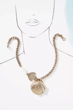 Shell & Pearl Braided Chain Necklace -Fashion Clothing Shop 83745547 070 b3